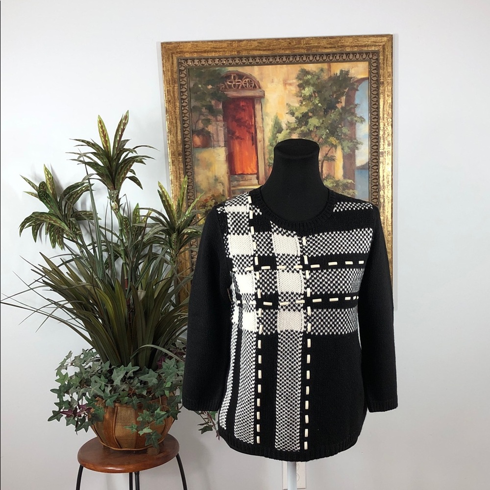Alfred Dunner Size PS Black‎ and White Checkered Women's Sweater 3/4 Sleeve